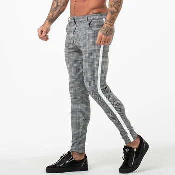 

New Casual Plaid Pants Men Bottom Streewear Chino Slim Fit Jogger Pants Male Skinny Sweatpants Men Trousers Track Pants