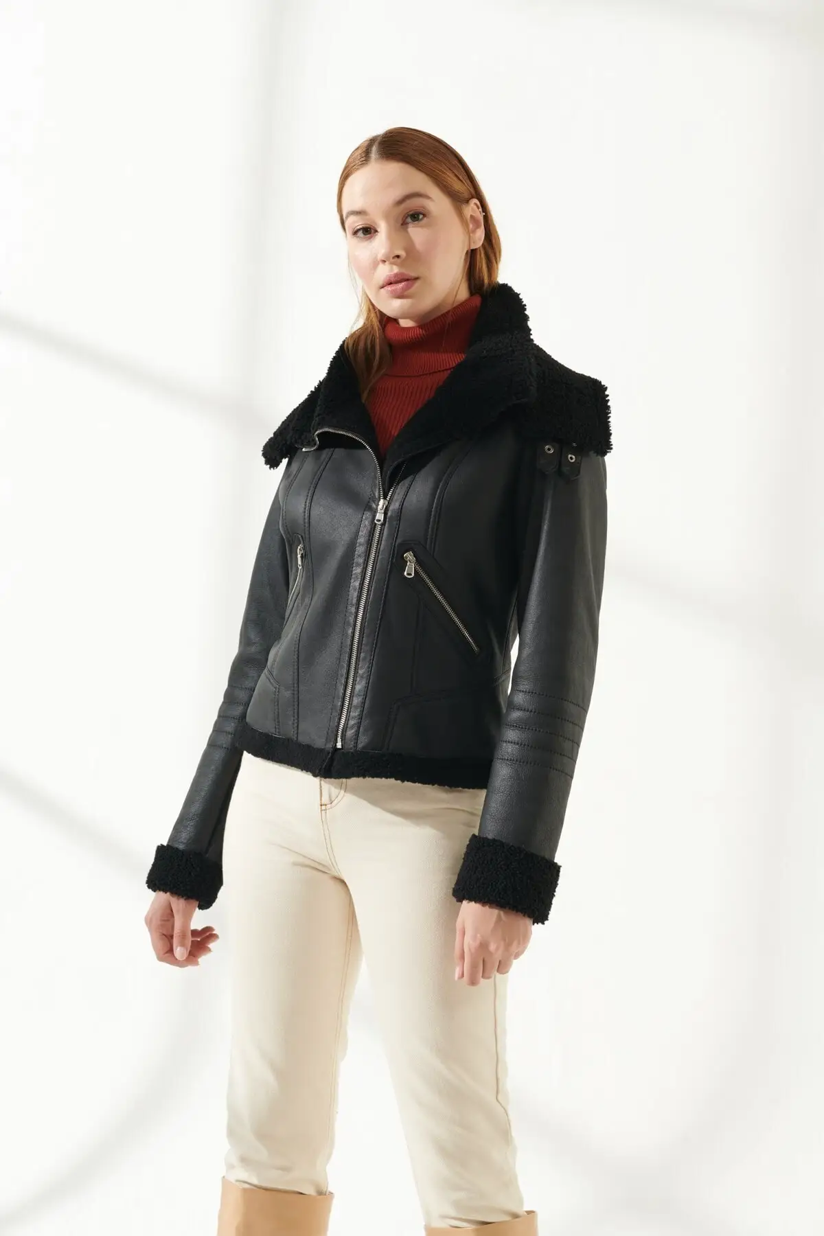 Winterisation Women Woolen Leather Jackets Genuine Sheepskin Coat Keeps Warm New Year Fashion Biker Coat Turkiyede Produced 
Winterisation Women Woolen Leather Jackets Genuine Sheepskin Coat Keeps Warm New Year Fashion Biker Coat Turkiyede Produced