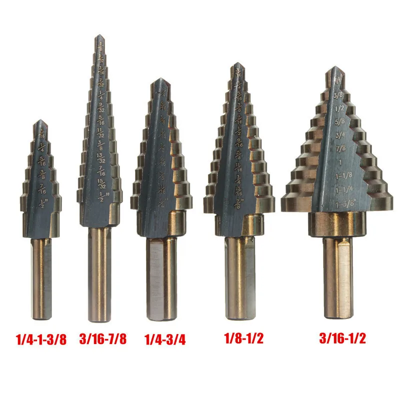 By DHL 20Set 5 Pieces HSS Cobalt Multiple Hole 50 Sizes Step Drill Bit Set + Aluminum Case NEW
By DHL 20Set 5 Pieces HSS Cobalt Multiple Hole 50 Sizes Step Drill Bit Set + Aluminum Case NEW