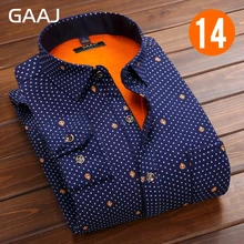 GAAJ camisa manga larga para hombre estampado Floral Formal de moda a cuadros camisas casuales de algodón camisas sociales cálidas con piel para hombres(China)