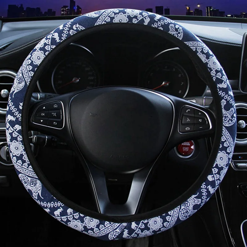 New Car Steering Wheel Cover Elephant Print Cloth Elastic Band Without Loop Grip 37-38 Universal Without Inner Ring
New Car Steering Wheel Cover Elephant Print Cloth Elastic Band Without Loop Grip 37-38 Universal Without Inner Ring