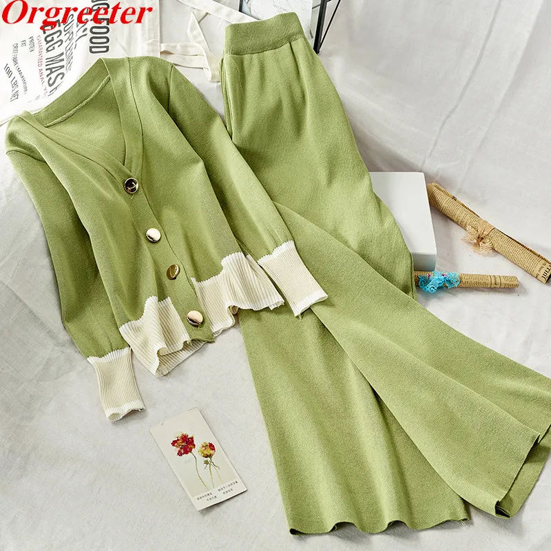 2019 Autumn Female Simple Color matching Longt Sleeve Knitted Cardigan + Knit Wide Leg Pants Womens Casual 2 Piece Trousers Set
2019 Autumn Female Simple Color matching Longt Sleeve Knitted Cardigan + Knit Wide Leg Pants Womens Casual 2 Piece Trousers Set