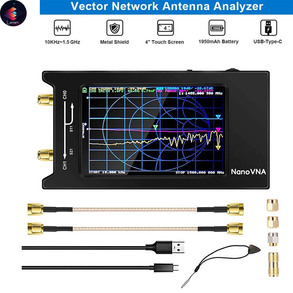 NEW Vector Network Analyzer Nanovna-H4 Antenna 50KHz~1.5GHz with 4"Touch Screen HF VHF UHF Wave Measuring Parameters Voltage |