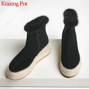 Krazing Pot winter keep warm genuine leather simple style snow boots round toe high heels thick bottom women zip ankle boots L34
Krazing Pot winter keep warm genuine leather simple style snow boots round toe high heels thick bottom women zip ankle boots L34