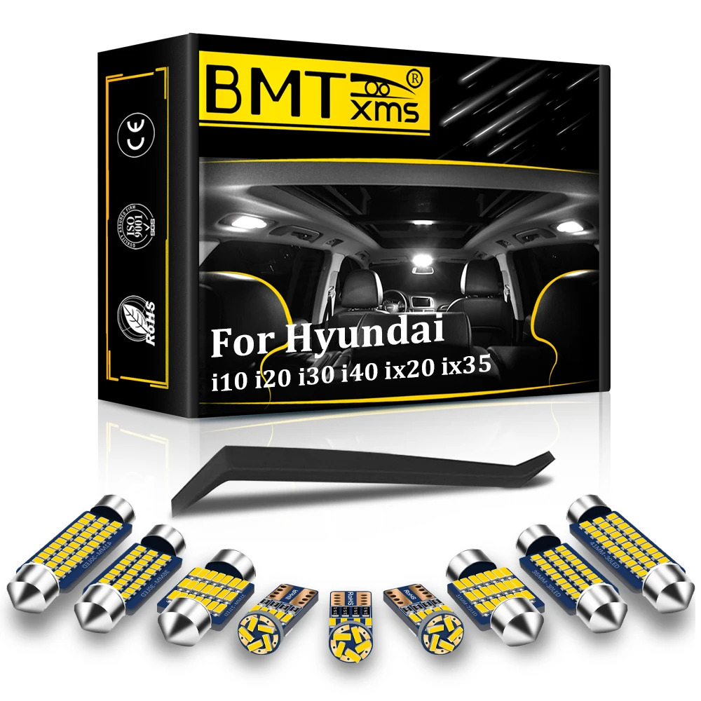 

BMTxms Canbus Interior LED For Hyundai i10 i20 i30 i40 ix20 ix35 Tucson Santa Fe Santafe Vehicle Indoor Dome Map Light Kit