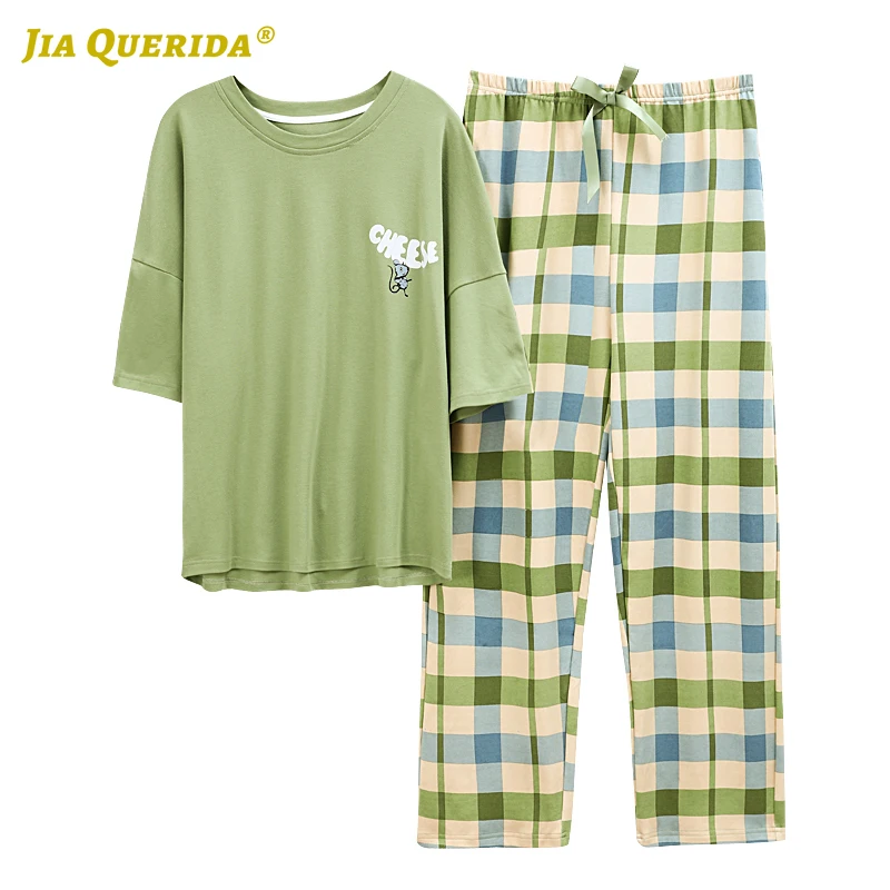 Spring Crew Neck Plus Size Woman Clothes Pajamas for Women Pjs Women Sleepwear Short Sleeve Plaid Pants Homesuit Homeclothes
Spring Crew Neck Plus Size Woman Clothes Pajamas for Women Pjs Women Sleepwear Short Sleeve Plaid Pants Homesuit Homeclothes