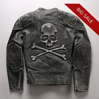 2020 Vintage Black Men Skull Biker's Leather Jacket Plus Size XXXXL Genuine Thick Cowhide Slim Fit Motorcycle Leather Coat
2020 Vintage Black Men Skull Biker's Leather Jacket Plus Size XXXXL Genuine Thick Cowhide Slim Fit Motorcycle Leather Coat