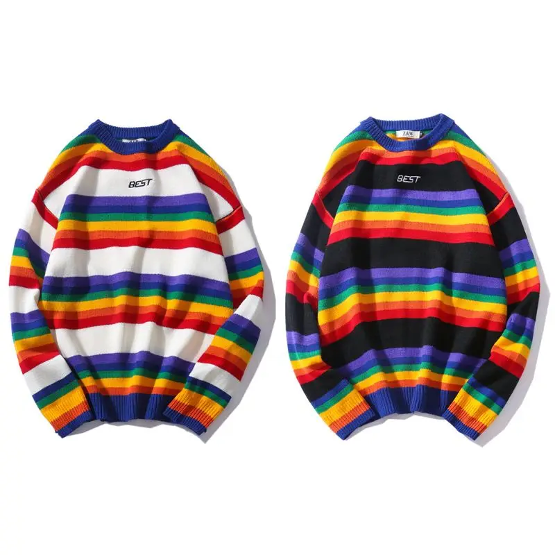 Men Women Oversized Sweater Rainbow Striped Round Neck Stitching Color Casual Style Long Sleeve Pullover Tops
Men Women Oversized Sweater Rainbow Striped Round Neck Stitching Color Casual Style Long Sleeve Pullover Tops