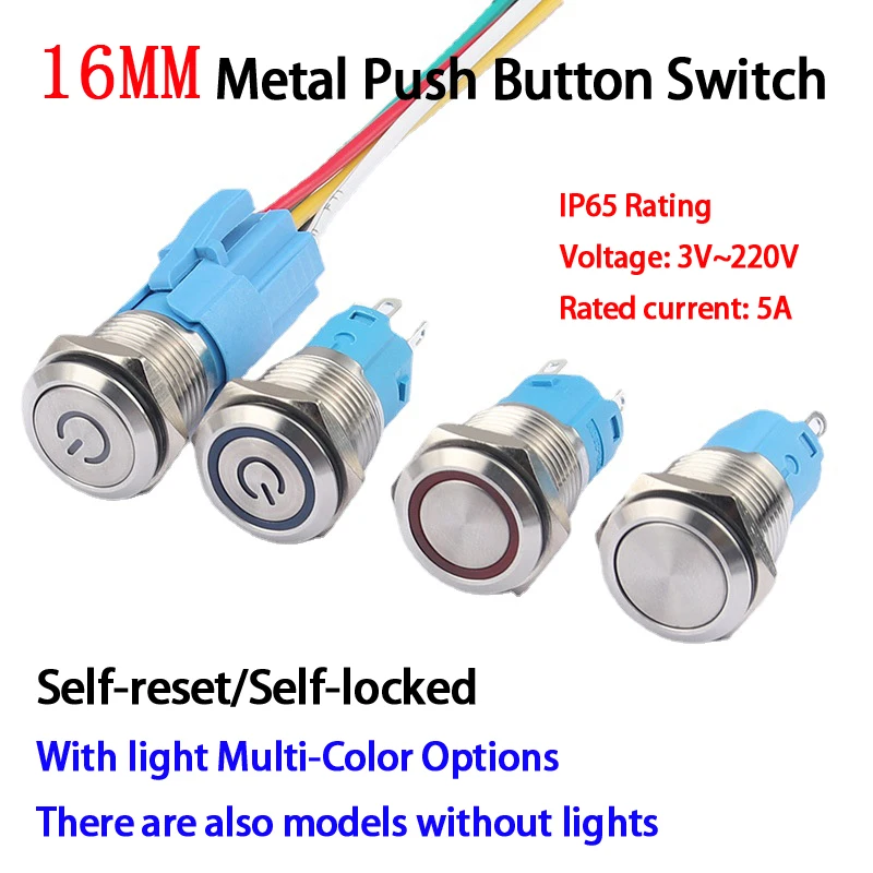 16mm Metal Push Button Switch On Off Ring Power Symbol Buttons Waterproof Flat Circular LED Light Self-lock Self-reset 1NO1NC
16mm Metal Push Button Switch On Off Ring Power Symbol Buttons Waterproof Flat Circular LED Light Self-lock Self-reset 1NO1NC