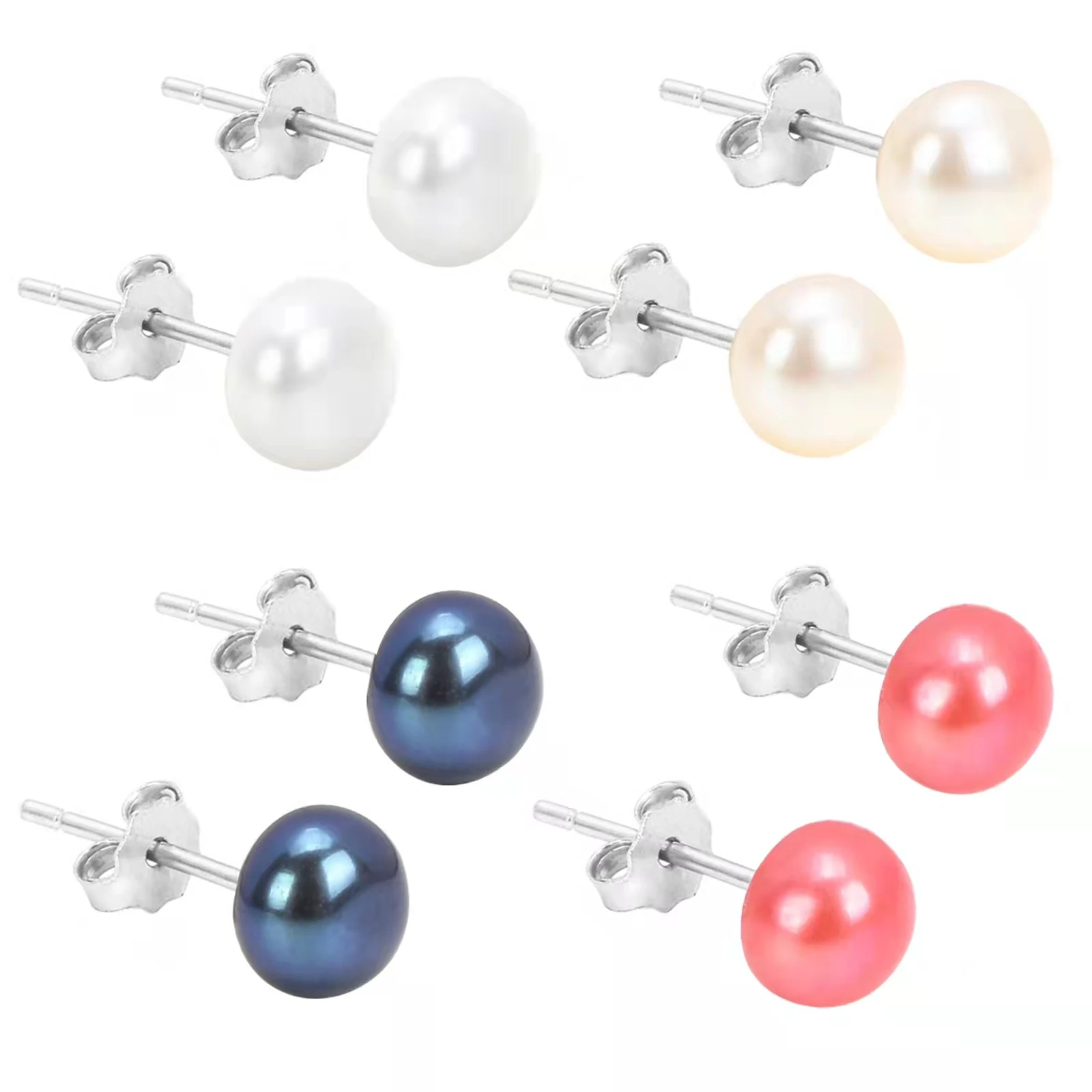 

925 Sterling Silver Natural Cultured Freshwater Pearl Studs Earrings For Women Handmade Fashion Wedding Engagement Jewelry Gifts