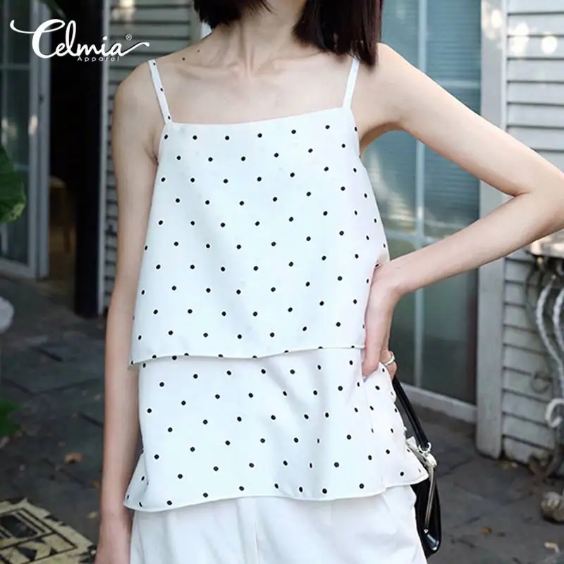 Celmia Women Polka Dot Sleeveless Camisole Casual Ruffles Asymmetrical Long Tank Tops Sexy Straps Summer Camis Chiffon Shirts 
Celmia Women Polka Dot Sleeveless Camisole Casual Ruffles Asymmetrical Long Tank Tops Sexy Straps Summer Camis Chiffon Shirts