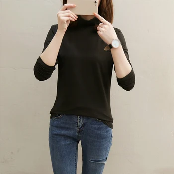 Korean Style Tops Long Sleeve Solid Women T-shirt Turtleneck Casual Slim Roupas Feminina Body Tee Shirt Femme Black White 2019
Korean Style Tops Long Sleeve Solid Women T-shirt Turtleneck Casual Slim Roupas Feminina Body Tee Shirt Femme Black White 2019