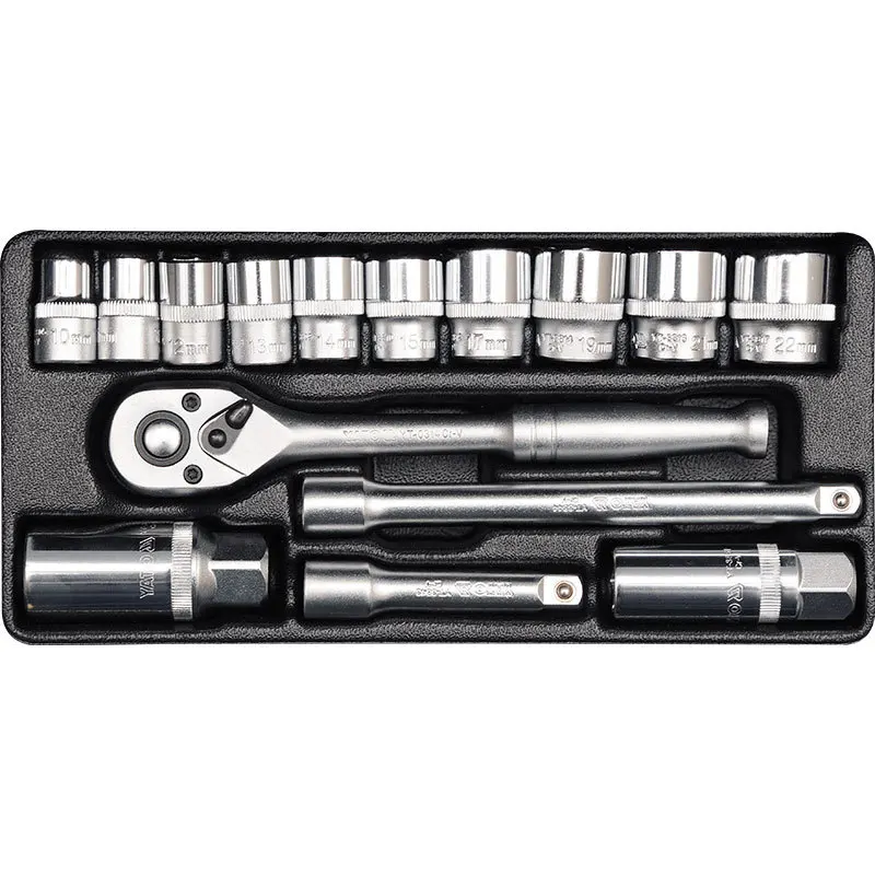 Easy Inverto 3/8DR Chrome Vanadium Steel 15 Pieces Socket Spanner Set Mechanic Set Iron Box YT-38631
Easy Inverto 3/8DR Chrome Vanadium Steel 15 Pieces Socket Spanner Set Mechanic Set Iron Box YT-38631