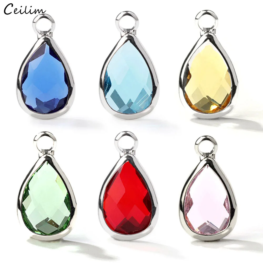 10pcs/Lot Crystal Birthstone Charms for Handmade DIY Bracelet Making Silver Plated Small Water Drop Pendants Jewelry Accessories | Украшения