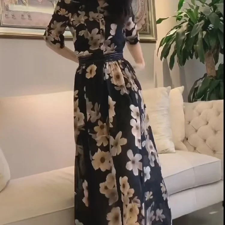 Timis Li Summer Chiffon Dress Detachable Beach Dress Vintage Ruffles Short Sleeve A-Line Party Dress Sundress Vestidos Plus Size