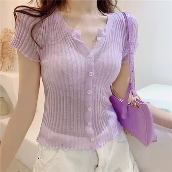 Photo Shoot Vintage Perspective Knitted T-shirt Female 2020 Summer Online Celebrity Slim Fit Slimming Short Tops INS Wind Female 
Photo Shoot Vintage Perspective Knitted T-shirt Female 2020 Summer Online Celebrity Slim Fit Slimming Short Tops INS Wind Female