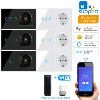 Smart WiFi Switch Touch Sensor With EU Socket Wall interruptor 1/2/3 Gang WiFi Switch EU Standard Work with Alexa Google Home 
Smart WiFi Switch Touch Sensor With EU Socket Wall interruptor 1/2/3 Gang WiFi Switch EU Standard Work with Alexa Google Home