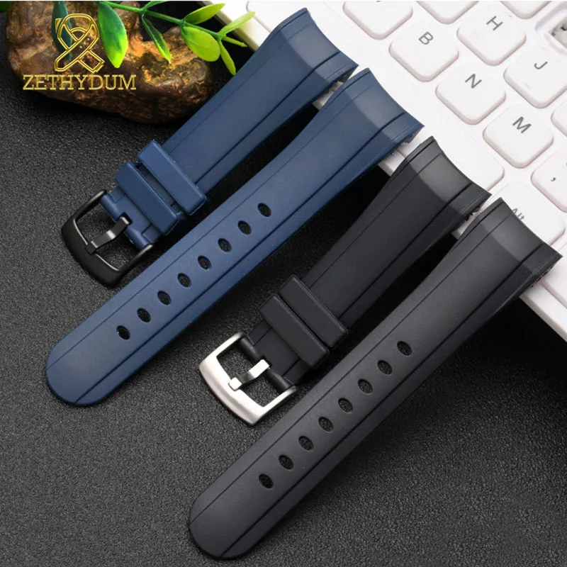 

fluororubber watch strap 24mm for graham watches band Rubber bracelet mens sport watchband Curved end watch band blue color