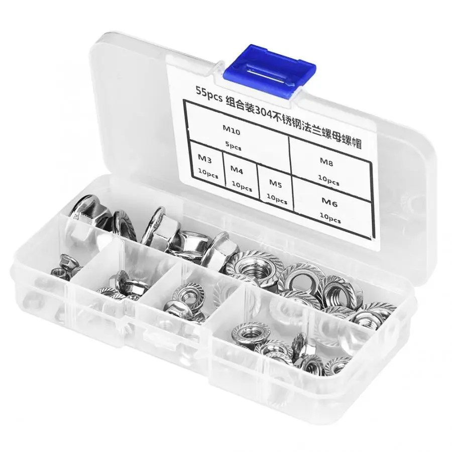 55pcs Stainless Steel Woodworking Tool parts Hex Nut M3/M4/M5/M6/M8/M10 Thread Hexagonal Flange Nuts Household Tool Parts 
55pcs Stainless Steel Woodworking Tool parts Hex Nut M3/M4/M5/M6/M8/M10 Thread Hexagonal Flange Nuts Household Tool Parts