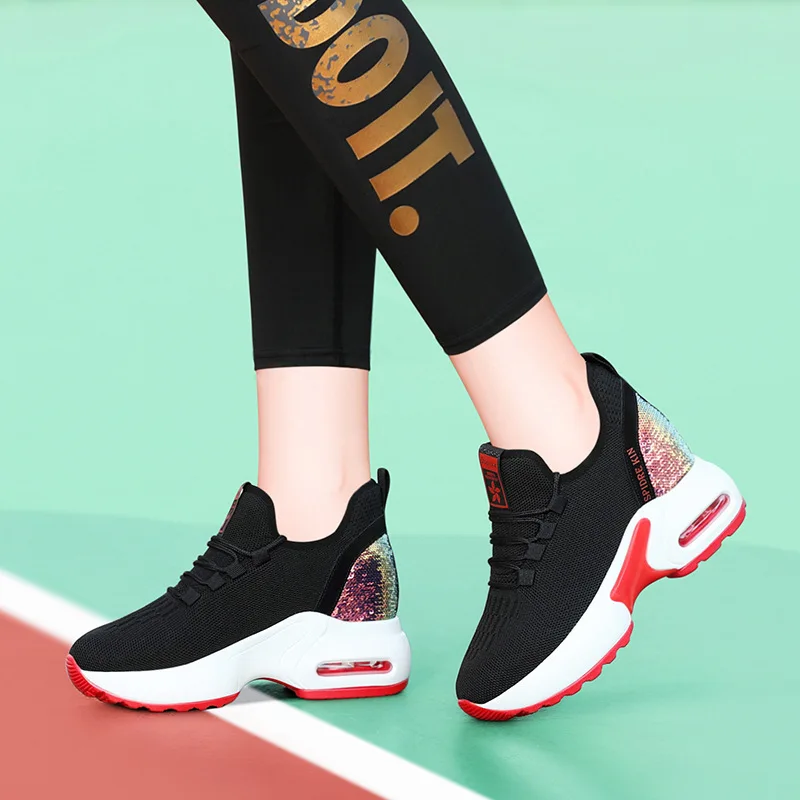 

Casual Shoes Women's 2019 Summer New Style Thick Bottomed Elevator WOMEN'S Shoes Women's Mesh Black And White with Pattern Versa