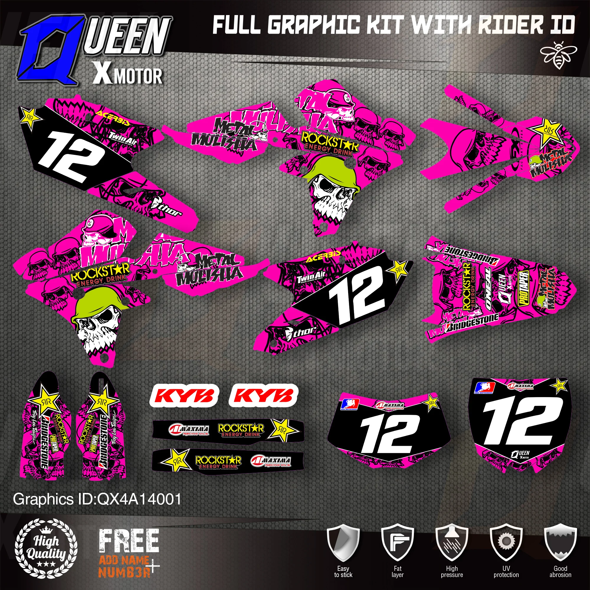QUEEN X MOTOR Custom Team Graphics Backgrounds Decals 3M Stickers Kit For YAMAHA 14-18YZ250F 15-18YZ250FX WRF250 14-17YZ450F 001
QUEEN X MOTOR Custom Team Graphics Backgrounds Decals 3M Stickers Kit For YAMAHA 14-18YZ250F 15-18YZ250FX WRF250 14-17YZ450F 001