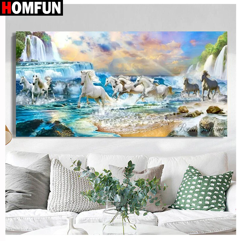Алмазная вышивка HOMFUN Лошадь морской пейзаж узор сделай сам 5D алмазная живопись