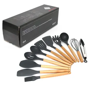 Kitchenware 11 piece set non-stick pan kitchen utensils silicone 11 piece set gray color box packaging Silica gel Beech 
Kitchenware 11 piece set non-stick pan kitchen utensils silicone 11 piece set gray color box packaging Silica gel Beech