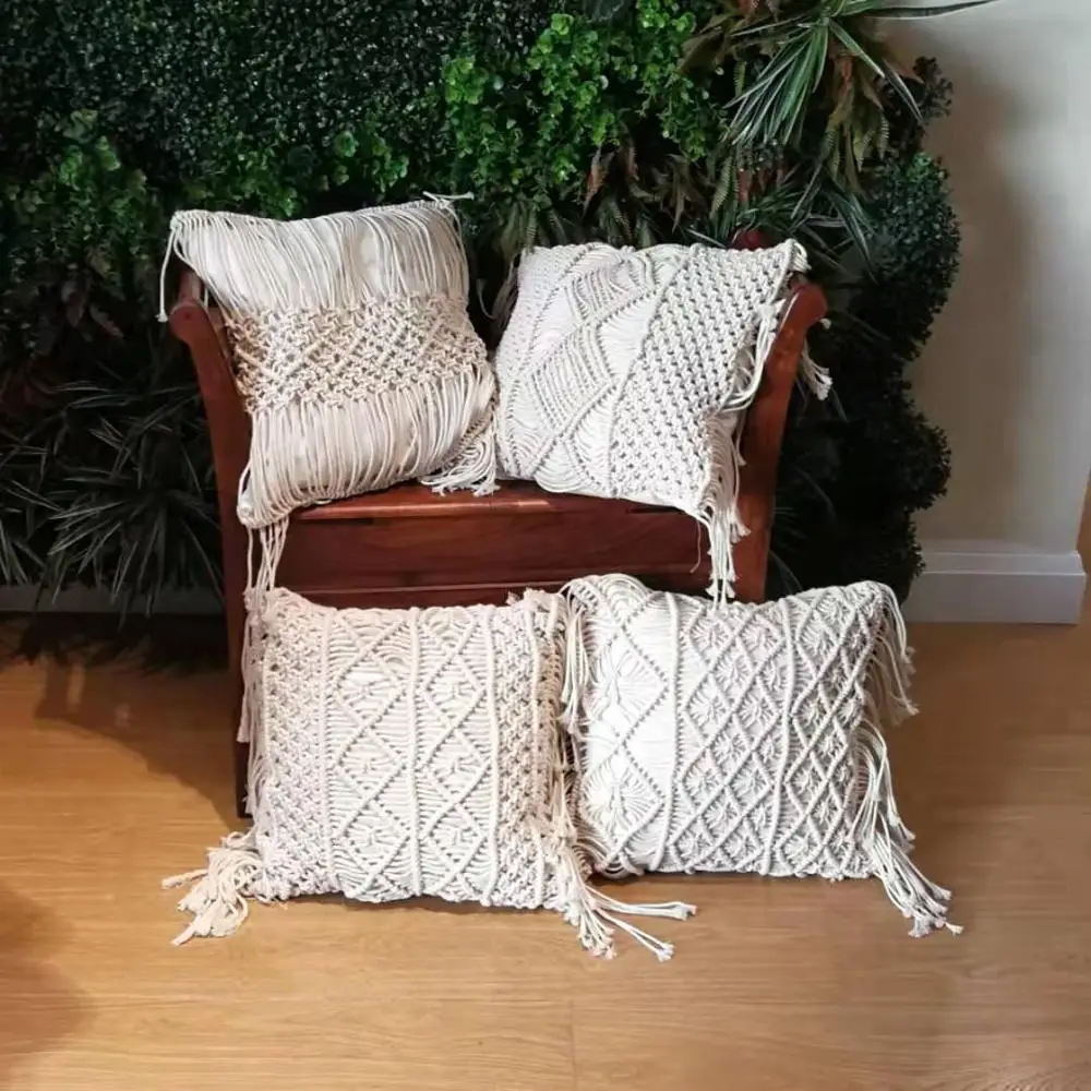 

45x45cm 100% Cotton Macrame Handmade Cotton Thread Pillow Covers Geometry Bohemia Cushion Covers Home Decor Custom Size