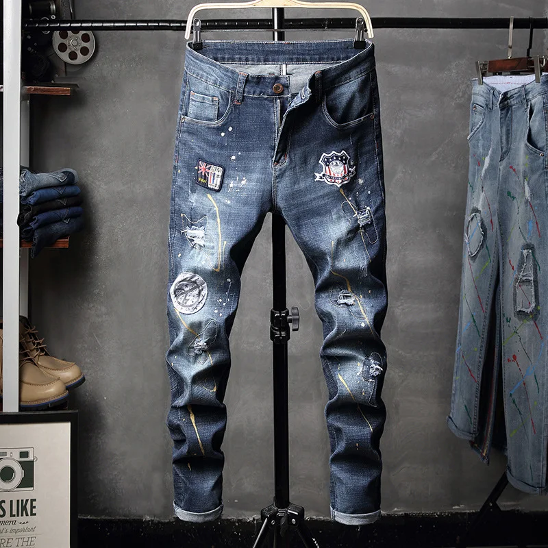 2D Jeans men fall and winter new European and American wind elastic hole jeans men's graffiti ink-splash small leggings
2D Jeans men fall and winter new European and American wind elastic hole jeans men's graffiti ink-splash small leggings