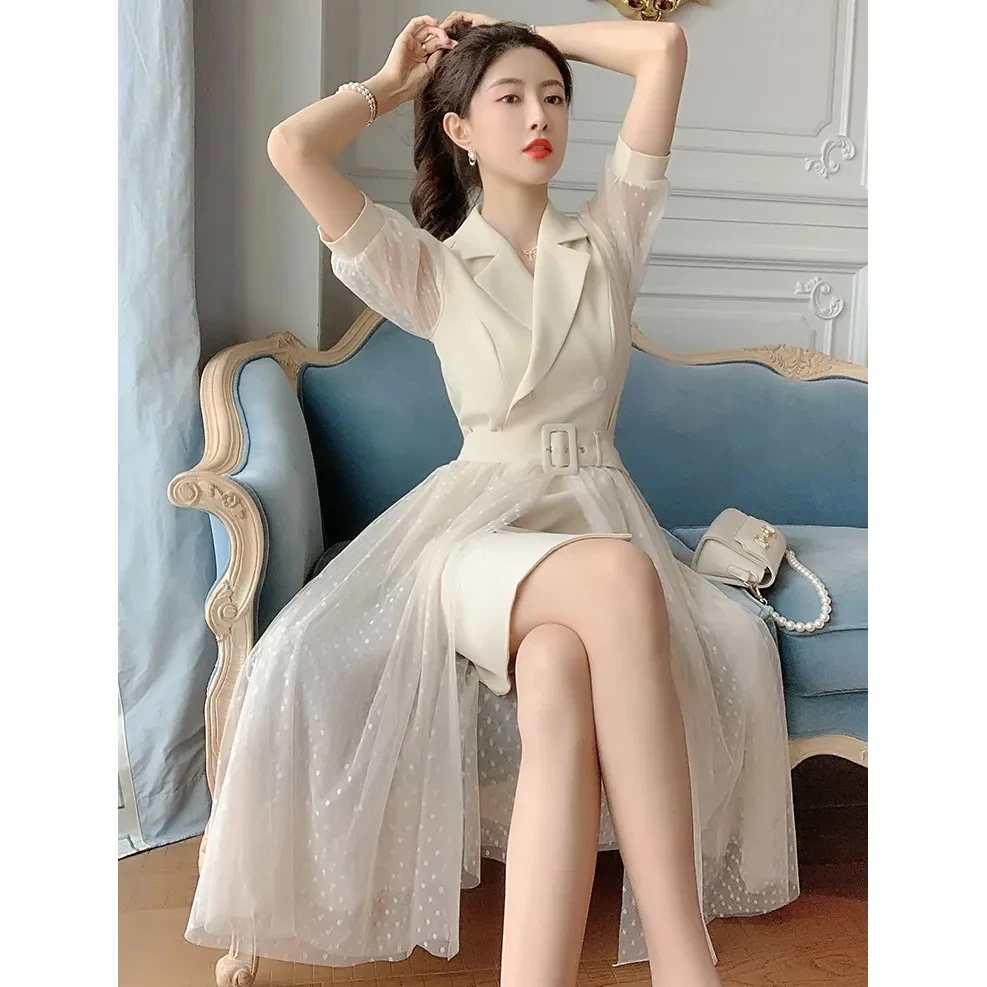 Summer Women's Chiffion Button Blazer Dress Office Causal Lady Fashion Sexy See Through Button Dress Chiffion Sleeve
Summer Women's Chiffion Button Blazer Dress Office Causal Lady Fashion Sexy See Through Button Dress Chiffion Sleeve