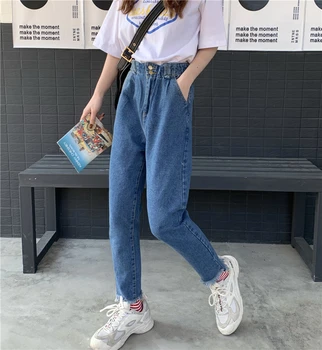 Elastic waist jeans woman boyfriend jeans Two buckles korean fashion harem pants women Streetwear Denim Pants girl Trouser 2020
Elastic waist jeans woman boyfriend jeans Two buckles korean fashion harem pants women Streetwear Denim Pants girl Trouser 2020