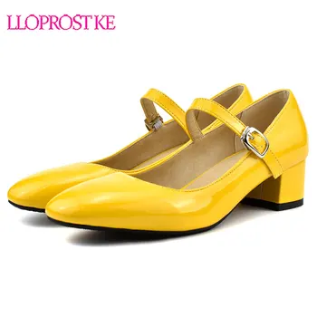 

Lloprost ke New Arrivals 2020 Plus Size 34-48 Mary Janes Pumps Woman Shoes Patent Leather Buckle Strap Summer Pumps Lady Shoes