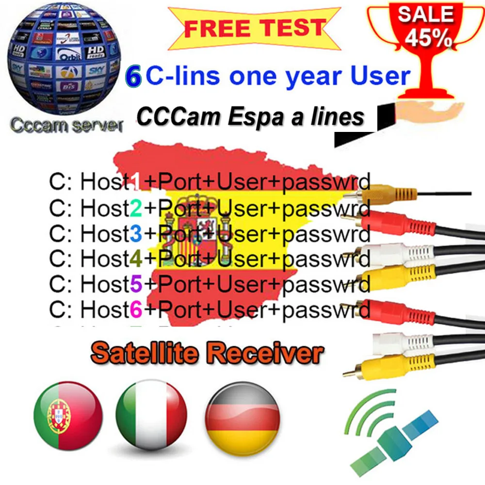 Spain 12 months CCCAM 5/6 clines Server support DVB S2 Satelite Receiver for Europe Cccam Clines with Portugal Italy poland
Spain 12 months CCCAM 5/6 clines Server support DVB S2 Satelite Receiver for Europe Cccam Clines with Portugal Italy poland