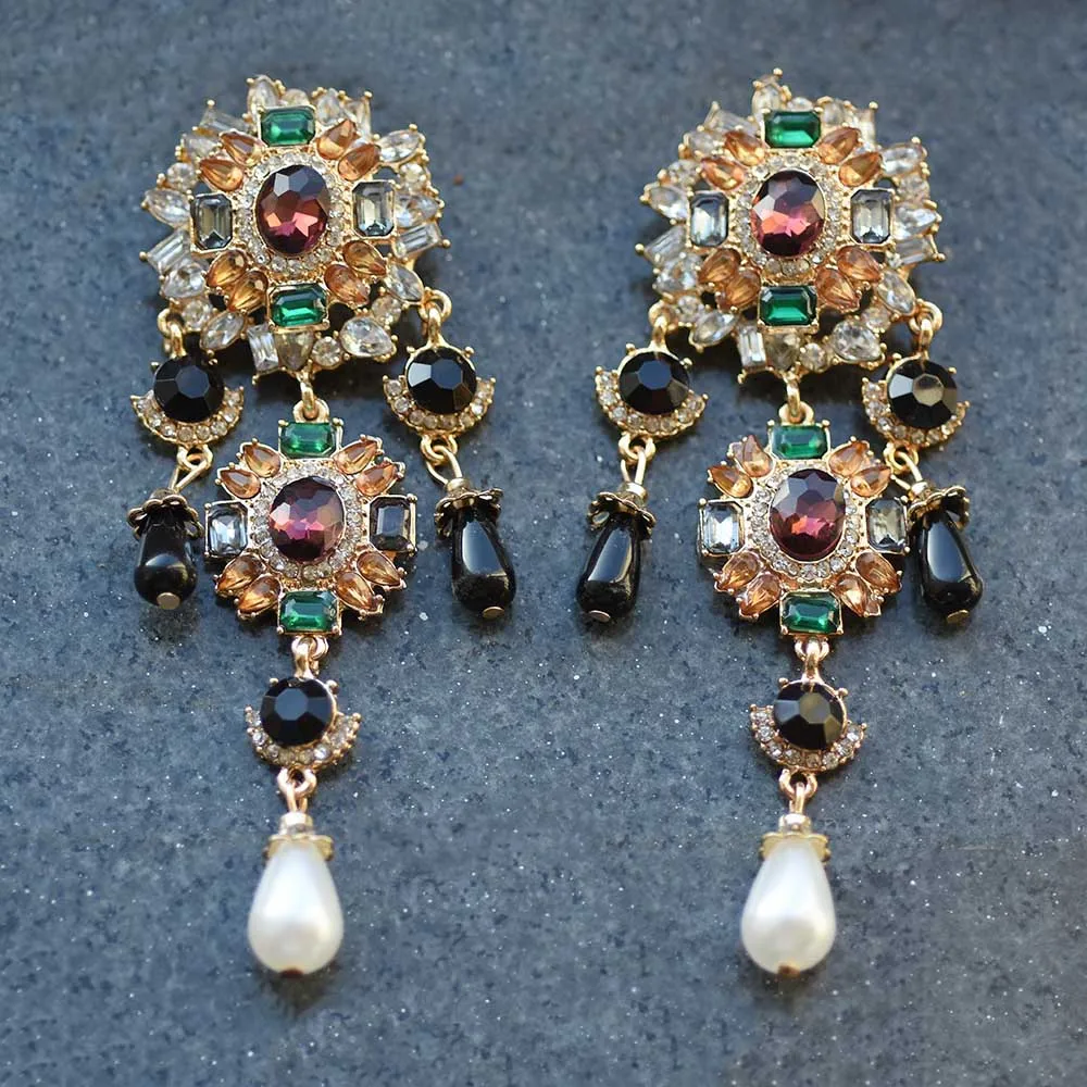Фото Vinatge Crystal Baroque Large Drop Earring Bohemian Ethnic Colorful Rhinestone Long Statement Dangle Earrings For Women Jewelry | Украшения