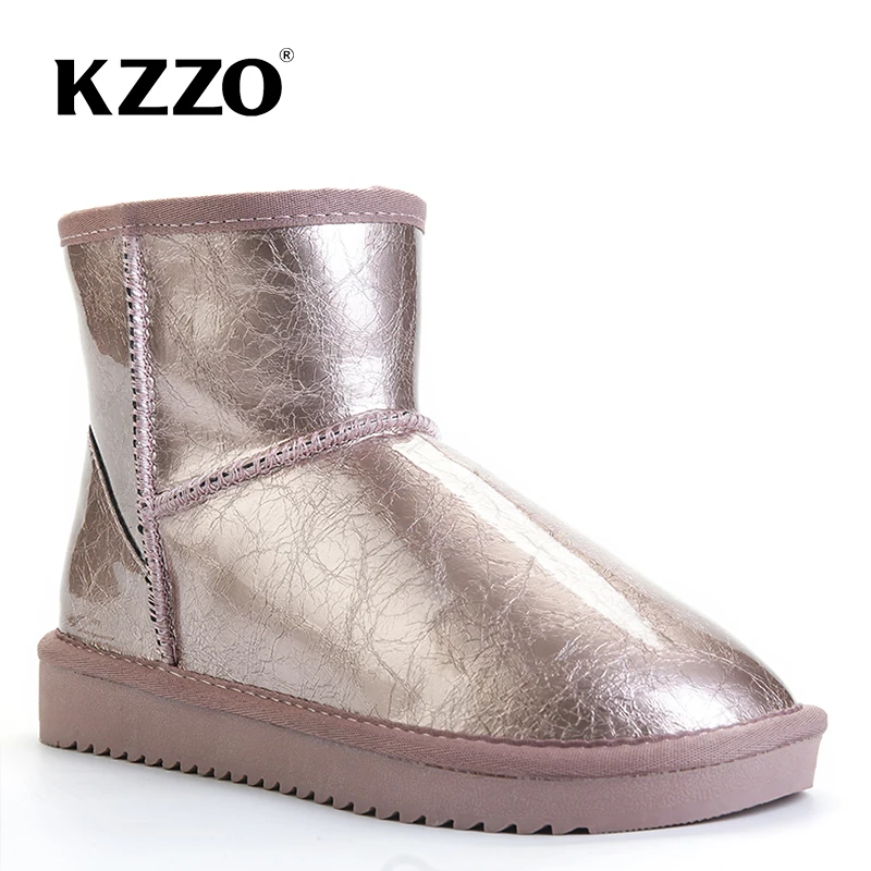 

KZZO Classic Waterproof Sheepskin Leather Australia Wool Fur Lined Short Winter Boots Women Ankle Snow Boots Warm Rubber Shoes