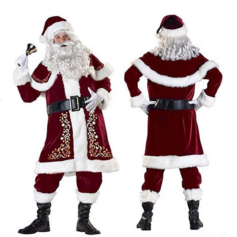 New Fashion Santa Claus Suit Man Adult Cosplay Christmas Costume Red Deluxe Velvet Fancy 8 Pcs Set Xmas Party Family Costume
New Fashion Santa Claus Suit Man Adult Cosplay Christmas Costume Red Deluxe Velvet Fancy 8 Pcs Set Xmas Party Family Costume