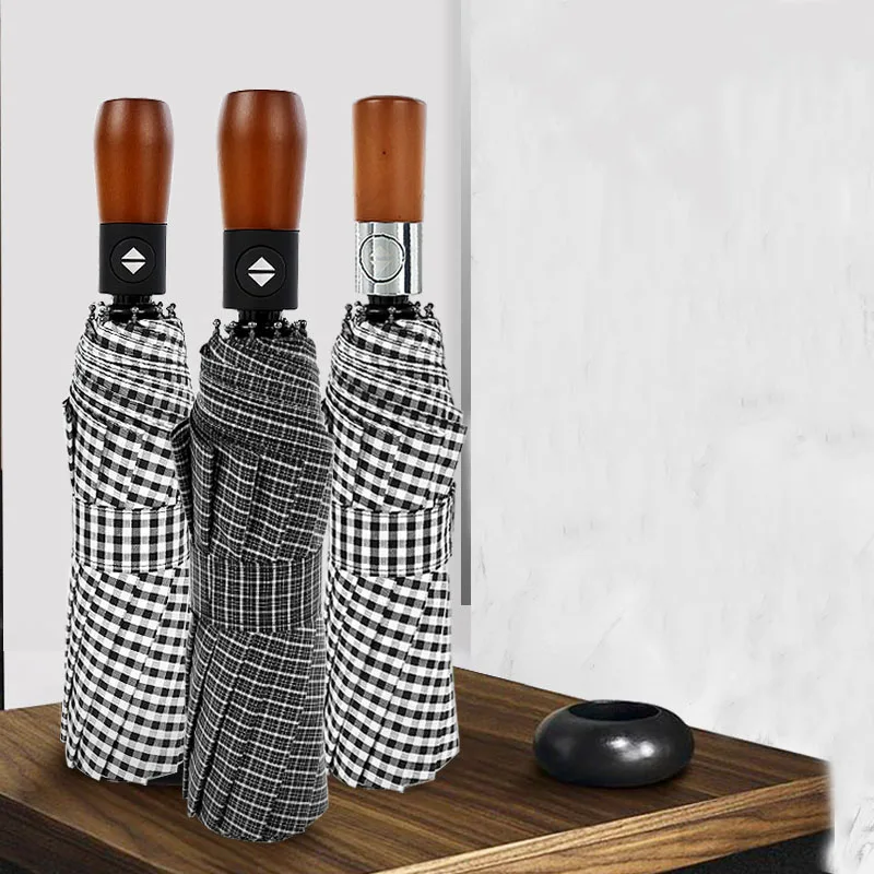 Genuine Wooden Large Folding Umbrella Rain Business Men Automatic Umbrellas Windproof Male Parasol Stripe Grid Handle Paraguas
Genuine Wooden Large Folding Umbrella Rain Business Men Automatic Umbrellas Windproof Male Parasol Stripe Grid Handle Paraguas