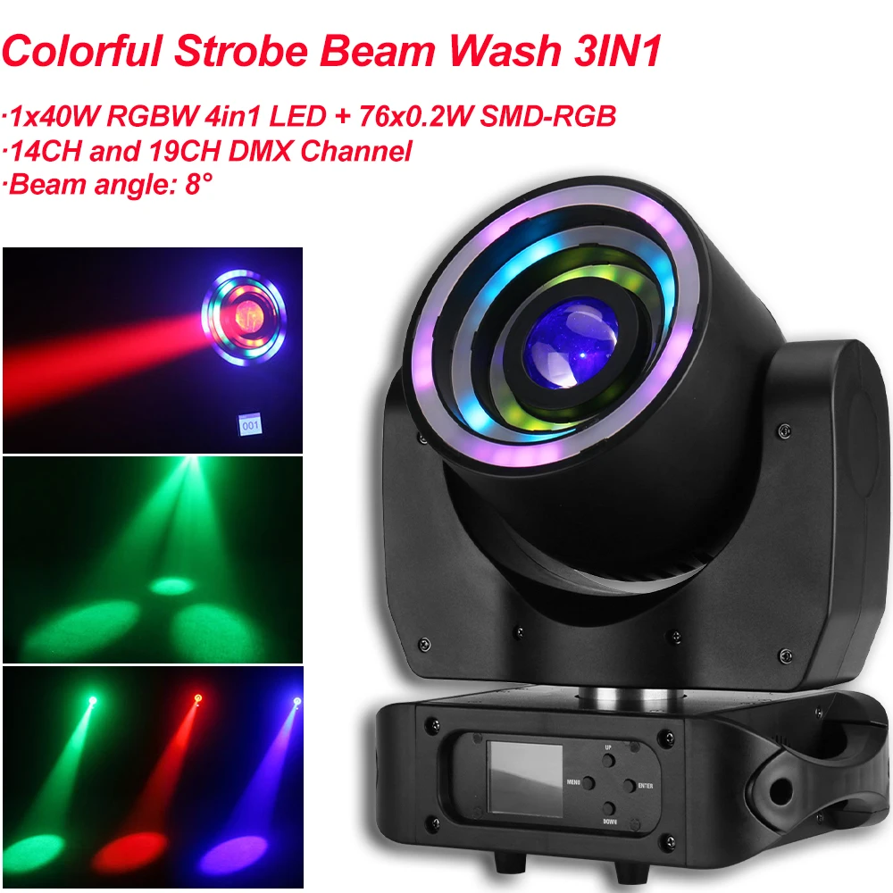 

YUER LED 40W RGBW 4IN1 Colorful Strobe Beam Moving Head Wash Light For Party Wedding Christmas Disco DJ Equipment Lighting