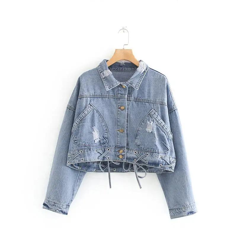 2019 Autumn New Style Women's Korean-style Fold-down Collar Long Sleeve Hem Bandage Cloth Jeans Coat Slimming Short Jacket 6146
2019 Autumn New Style Women's Korean-style Fold-down Collar Long Sleeve Hem Bandage Cloth Jeans Coat Slimming Short Jacket 6146