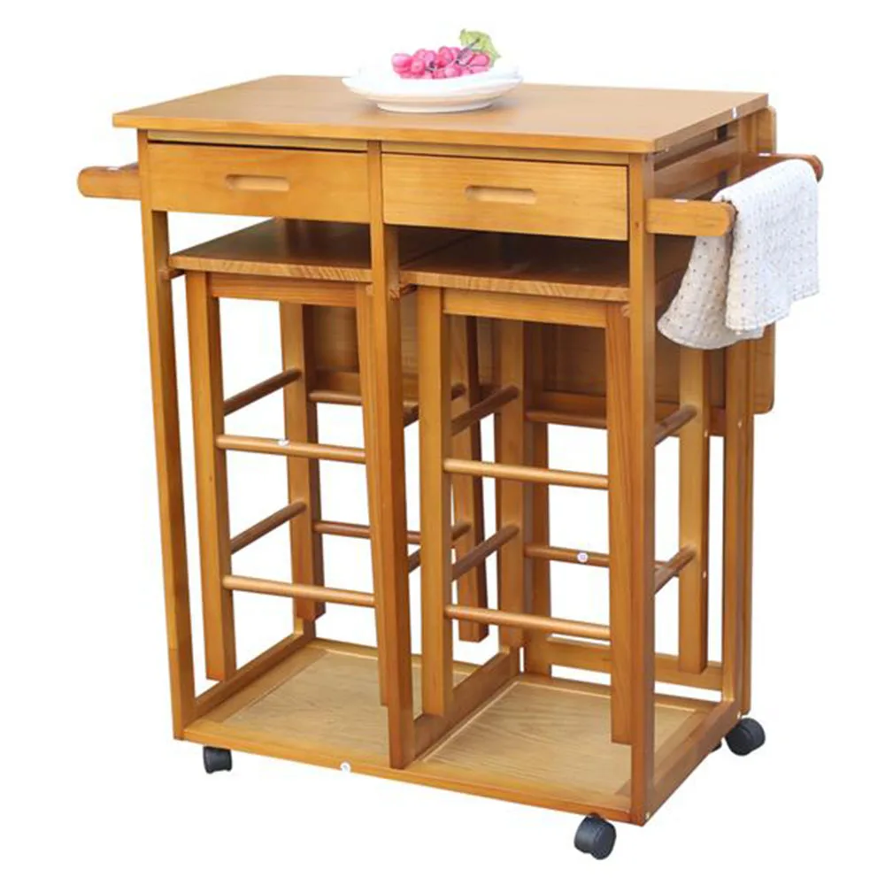 Square Solid Wood Folding Dining Cart with 2 Free Stools Hand-pushing handle Two drawers 360 degree universal turn Brown
Square Solid Wood Folding Dining Cart with 2 Free Stools Hand-pushing handle Two drawers 360 degree universal turn Brown