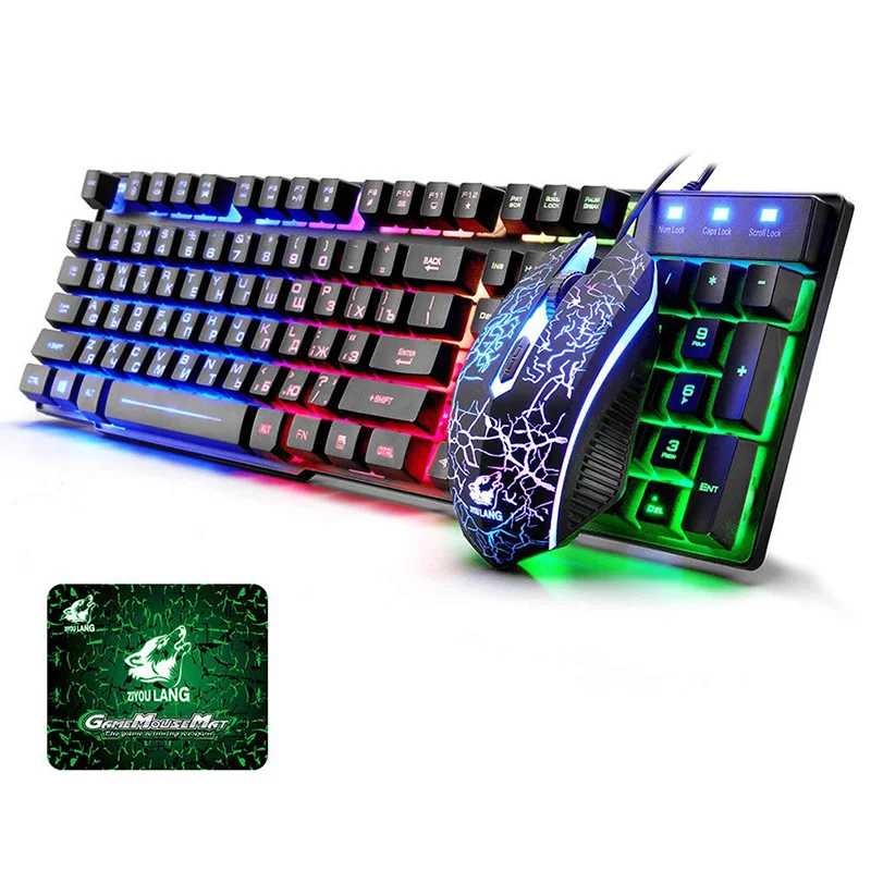 Keyboards Gaming T5 Rainbow Backlight USB Ergonomic English Russian Keyboard and Mouse with 4 Adjustable DPI for PC/laptop/MAC
Keyboards Gaming T5 Rainbow Backlight USB Ergonomic English Russian Keyboard and Mouse with 4 Adjustable DPI for PC/laptop/MAC