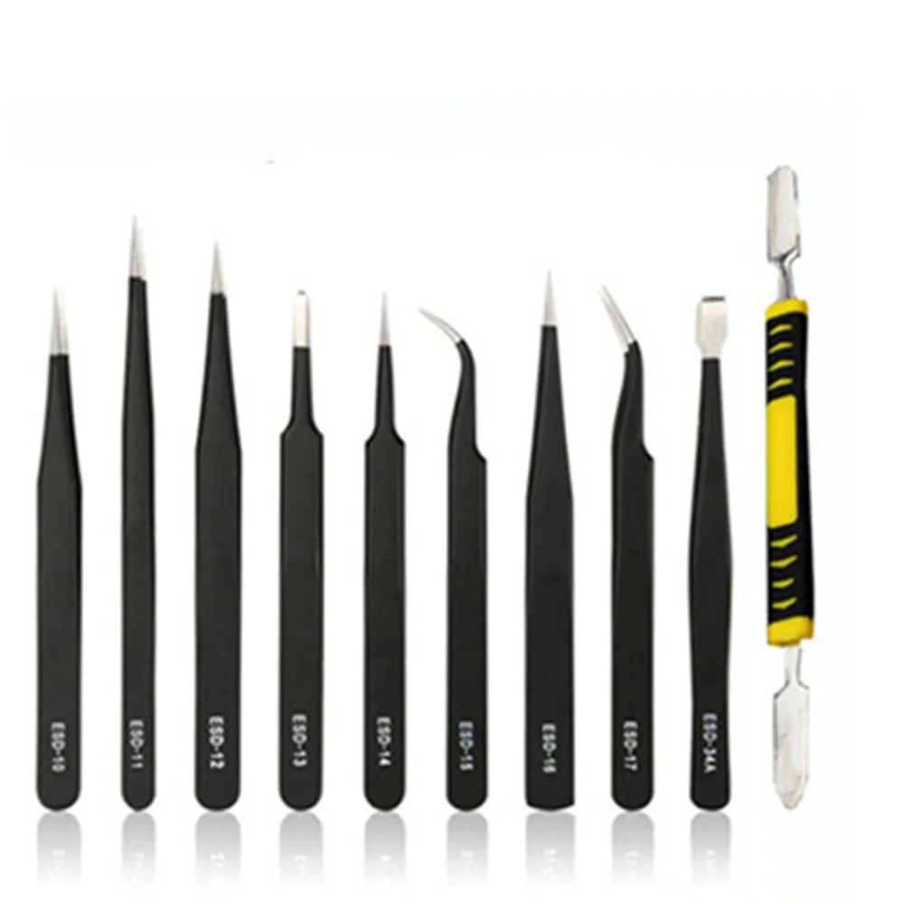 10Pcs ESD Tweezers Tool Set High Precision Antistatic Tip Curved Straight Nipper Repair Tool Kit Steeel Eyebrow tweezers
10Pcs ESD Tweezers Tool Set High Precision Antistatic Tip Curved Straight Nipper Repair Tool Kit Steeel Eyebrow tweezers