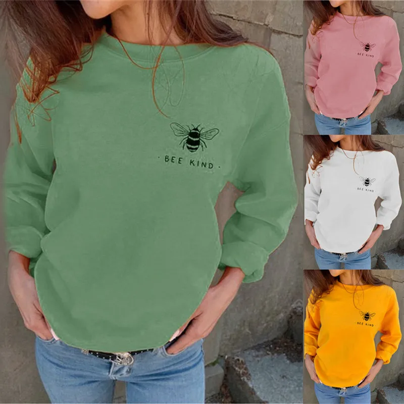 Women Solid Color Funny Bee Embroidery Long Sleeve Loose Round Collar Autumn Pullover Sweatshirt 
Women Solid Color Funny Bee Embroidery Long Sleeve Loose Round Collar Autumn Pullover Sweatshirt