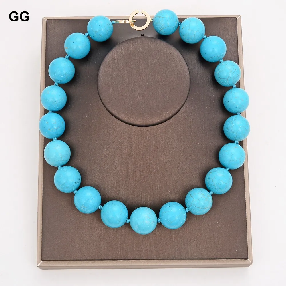 GuaiGuai Jewelry 20" Natural 20MM Blue Turquoises Gems Stone Necklace | Украшения и аксессуары