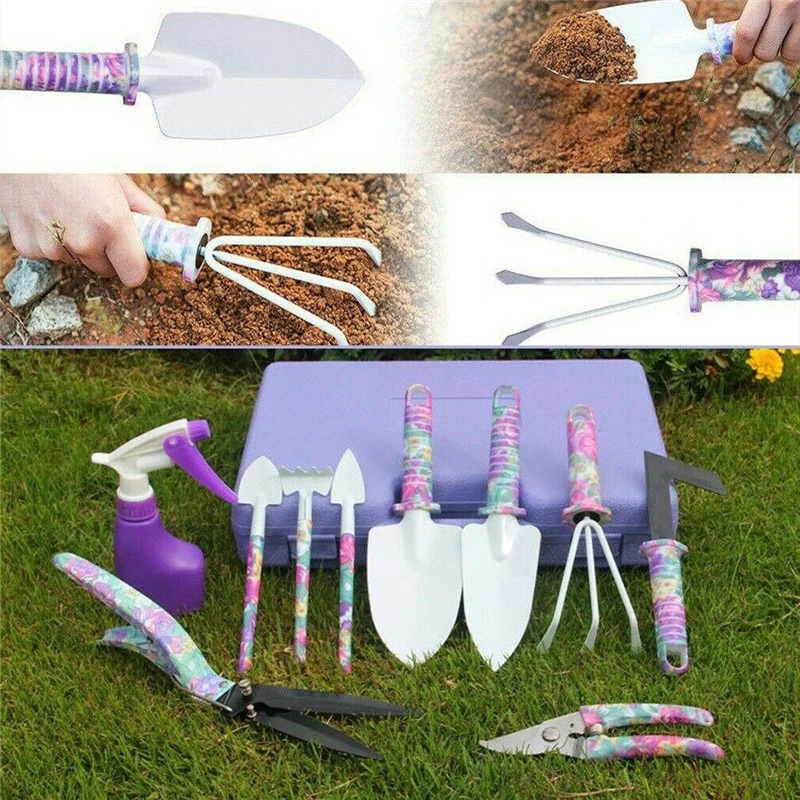 

10 Pieces Garden Tool Set Kids Hand Tool With Trowel Pruner Rake Shovel Grass Shear Spray Bottle With Storage Case