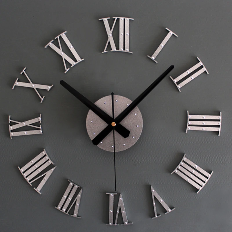 

3D Stereo DIY Wall Clock Home Decor Clock Roman Numerals Metallic Imitation Wall Watch Creative Quartz Clocks Living Room Gift