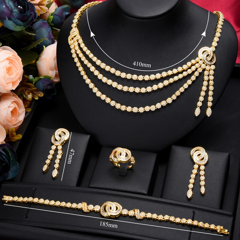 

GODKI Trendy 4PCS Indian Kundan Jewelry Set For Women Wedding Party Cubic Zircon Crystal Dubai Bridal Jewelry Set Jewelry Addict