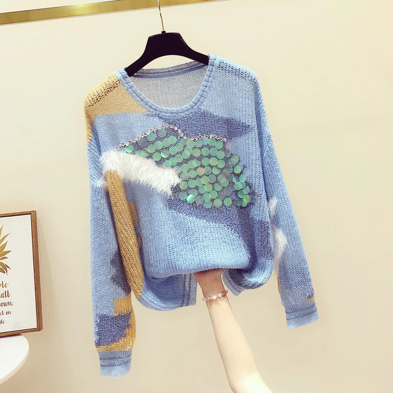 Sequin Patch Woolen Sweater Women Pullover 2020 Autumn New Style Loose Sweaters Casual Pullover Knitted Jumper Knitwear
Sequin Patch Woolen Sweater Women Pullover 2020 Autumn New Style Loose Sweaters Casual Pullover Knitted Jumper Knitwear