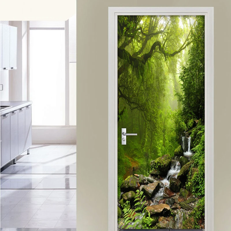 Фото 3D наклейки на дверь зеленый лес домашний декор гостиная спальня - купить