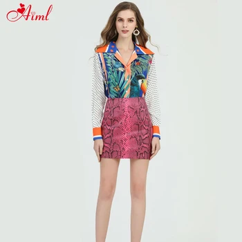 Fashion Designer Summer Set Female Long sleeve Dot Green Leaf Parrot Shirt Print Tops + Pattern Two-Piece Mini Skirt Suit New
Fashion Designer Summer Set Female Long sleeve Dot Green Leaf Parrot Shirt Print Tops + Pattern Two-Piece Mini Skirt Suit New
